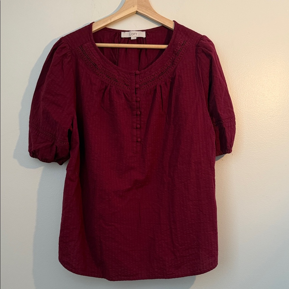 LOFT Deep Red Blouse with Button Accents